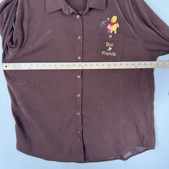 Vintage Disney Top Womens 1X Brown Button Up Shirt Winnie The Pooh Embroidered - Picture 11 of 12